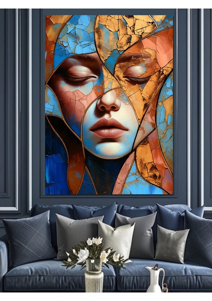 Soyut Yüz Maskeli Kadın Dekoratif Kanvas - Mdf Ahşap Tablo indirimleri