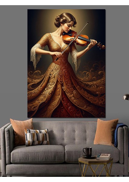 Kırmızı Elbiseli Kemancı Kadın Dekoratif Kanvas - Mdf Ahşap Tablo modelleri
