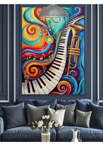 Saksafonpiyano Tuşları Müzik Renkli Dekoratif Kanvas - Mdf Ahşap Tablo modelleri