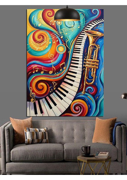 Saksafonpiyano Tuşları Müzik Renkli Dekoratif Kanvas - Mdf Ahşap Tablo fırsatları