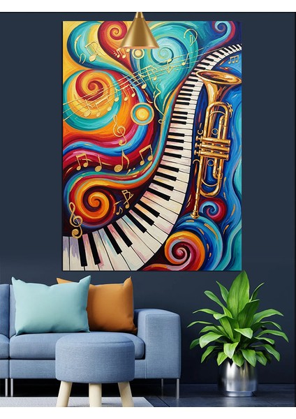 Saksafonpiyano Tuşları Müzik Renkli Dekoratif Kanvas - Mdf Ahşap Tablo indirimleri