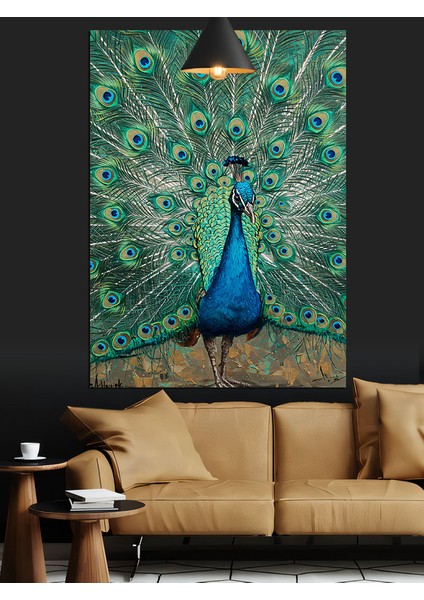 Tavus Kuşu Tüyler Mavi Yeşil Dekoratif Kanvas - Mdf Ahşap Tablo fiyatları