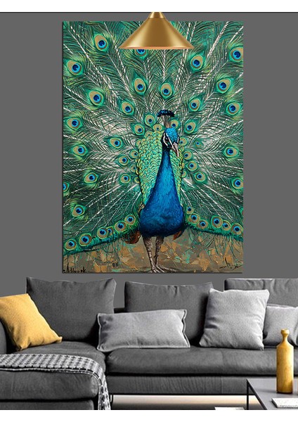 Tavus Kuşu Tüyler Mavi Yeşil Dekoratif Kanvas - Mdf Ahşap Tablo modelleri