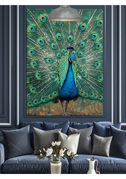 Tavus Kuşu Tüyler Mavi Yeşil Dekoratif Kanvas - Mdf Ahşap Tablo fırsatları