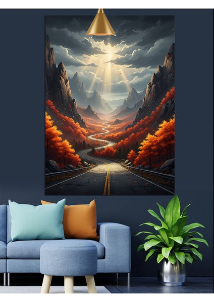 Parlak Gecede Araba Yolu Manzarası Dekoratif Kanvas - Mdf Ahşap Tablo