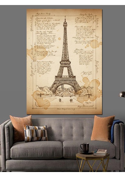 Eyfel Kulesi Sepya Eskiz Dekoratif Kanvas - Mdf Ahşap Tablo fiyatları