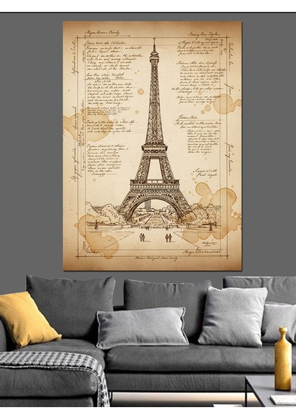 Eyfel Kulesi Sepya Eskiz Dekoratif Kanvas - Mdf Ahşap Tablo modelleri
