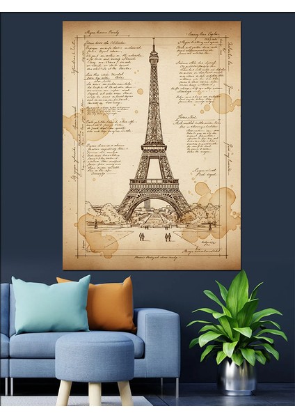 Eyfel Kulesi Sepya Eskiz Dekoratif Kanvas - Mdf Ahşap Tablo indirimleri