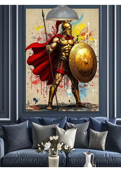 Roma Savaşçısı Mızrak Kalkan Kırmızı Pelerin Dekoratif Kanvas - Mdf Ahşap Tablo fiyatları