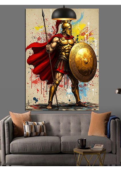 Roma Savaşçısı Mızrak Kalkan Kırmızı Pelerin Dekoratif Kanvas - Mdf Ahşap Tablo modelleri