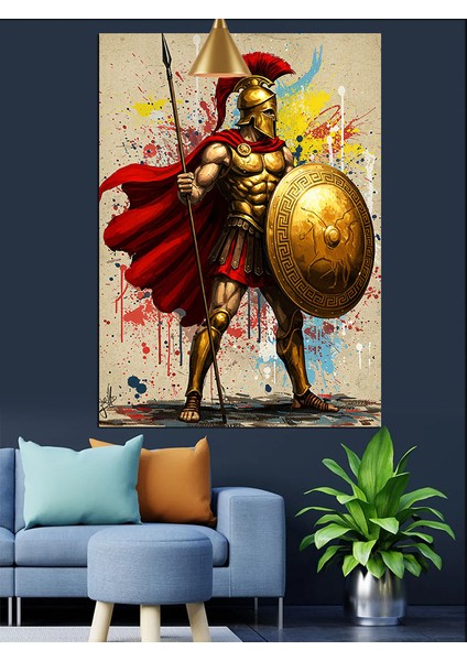 Roma Savaşçısı Mızrak Kalkan Kırmızı Pelerin Dekoratif Kanvas - Mdf Ahşap Tablo fırsatları