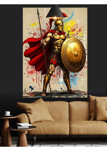 Roma Savaşçısı Mızrak Kalkan Kırmızı Pelerin Dekoratif Kanvas - Mdf Ahşap Tablo indirimleri