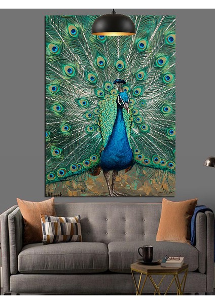 Tavus Kuşu Tüyler Mavi Yeşil Dekoratif Kanvas - Mdf Ahşap Tablo indirimleri