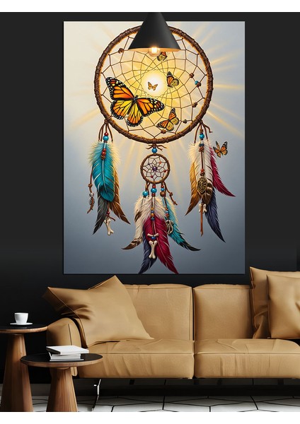 Düş Kapanı Tüy Kızılderili Kelebek Dekoratif Kanvas - Mdf Ahşap Tablo
