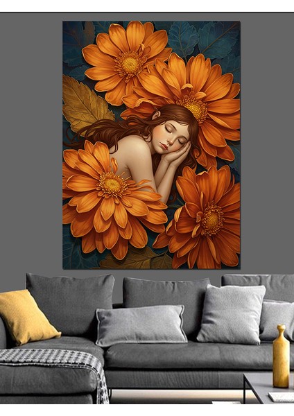 Turuncu Saçlı Kadın Portresi Dekoratif Kanvas - Mdf Ahşap Tablo