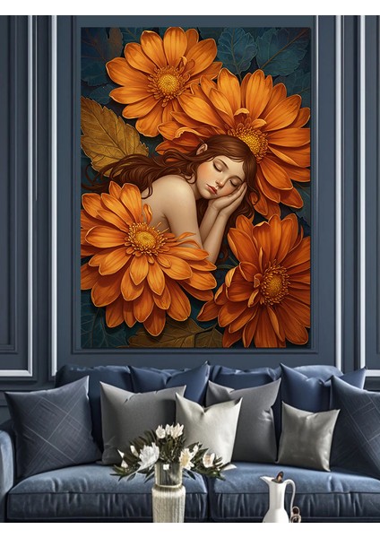 Turuncu Saçlı Kadın Portresi Dekoratif Kanvas - Mdf Ahşap Tablo fiyatları