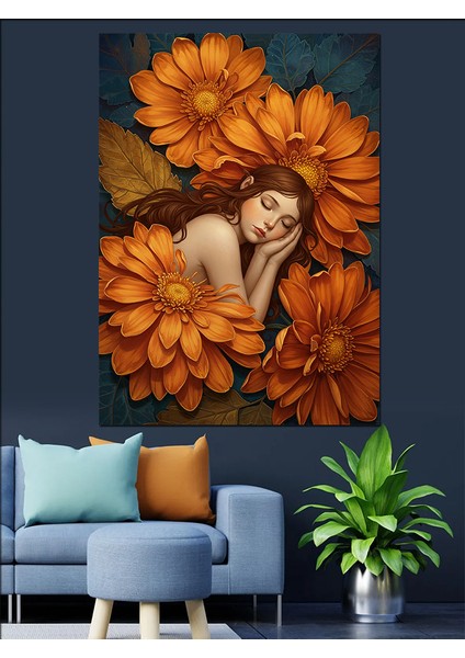 Turuncu Saçlı Kadın Portresi Dekoratif Kanvas - Mdf Ahşap Tablo modelleri