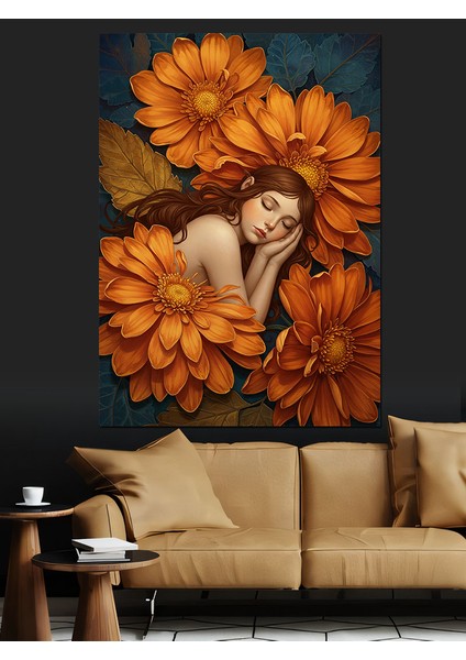 Turuncu Saçlı Kadın Portresi Dekoratif Kanvas - Mdf Ahşap Tablo fırsatları