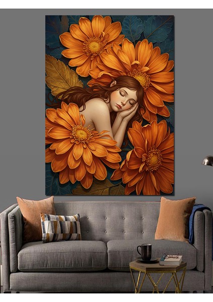 Turuncu Saçlı Kadın Portresi Dekoratif Kanvas - Mdf Ahşap Tablo indirimleri