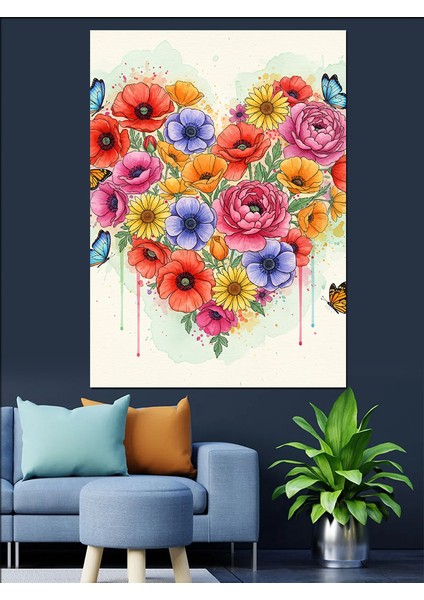 Kalp Şeklinde Çiçek Buketi Dekoratif Kanvas - Mdf Ahşap Tablo fırsatları