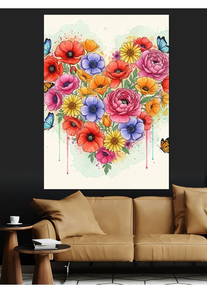Kalp Şeklinde Çiçek Buketi Dekoratif Kanvas - Mdf Ahşap Tablo indirimleri