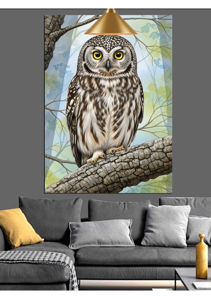 Ağaçta Oturan Baykuş Figürü Dekoratif Kanvas - Mdf Ahşap Tablo