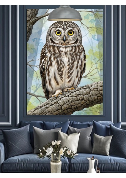 Ağaçta Oturan Baykuş Figürü Dekoratif Kanvas - Mdf Ahşap Tablo fiyatları