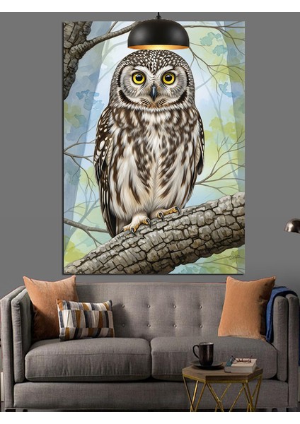Ağaçta Oturan Baykuş Figürü Dekoratif Kanvas - Mdf Ahşap Tablo modelleri