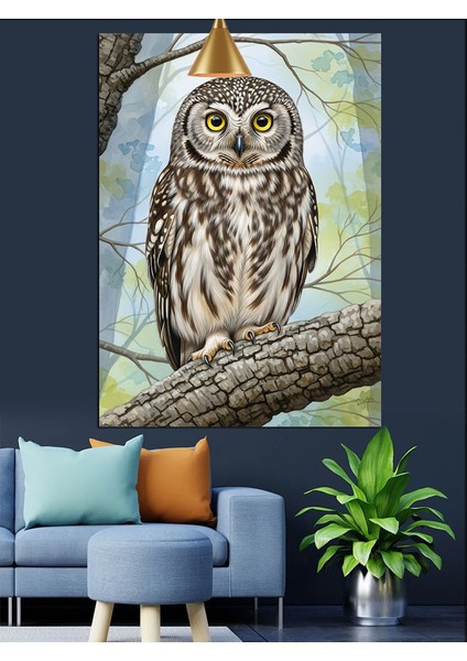 Ağaçta Oturan Baykuş Figürü Dekoratif Kanvas - Mdf Ahşap Tablo fırsatları