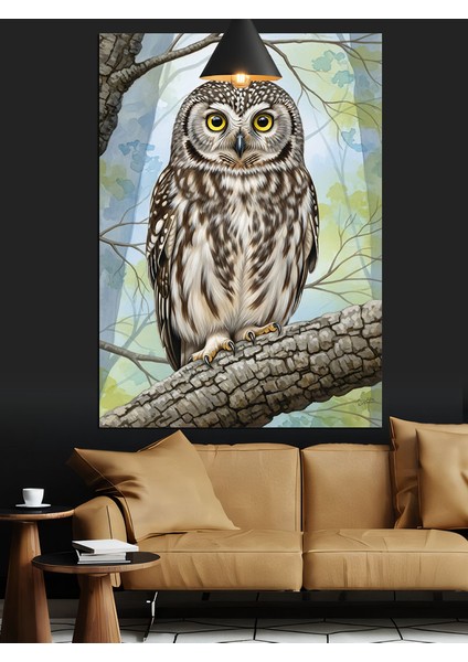 Ağaçta Oturan Baykuş Figürü Dekoratif Kanvas - Mdf Ahşap Tablo indirimleri