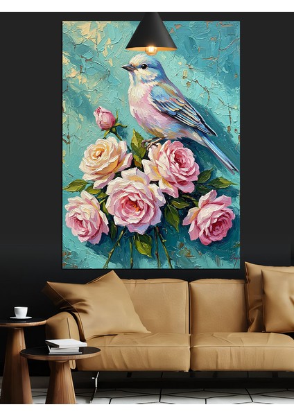 Beyaz Güvercin Pembe Gül Çiçeği Dekoratif Kanvas - Mdf Ahşap Tablo