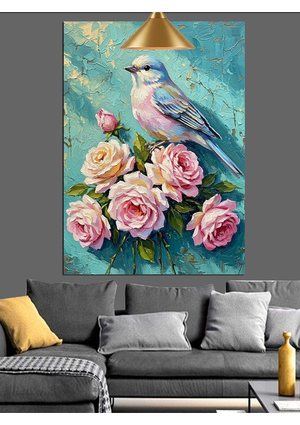 Beyaz Güvercin Pembe Gül Çiçeği Dekoratif Kanvas - Mdf Ahşap Tablo fiyatları