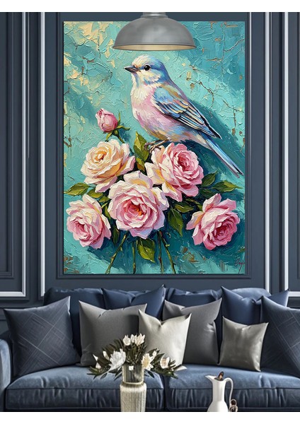 Beyaz Güvercin Pembe Gül Çiçeği Dekoratif Kanvas - Mdf Ahşap Tablo modelleri