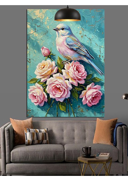 Beyaz Güvercin Pembe Gül Çiçeği Dekoratif Kanvas - Mdf Ahşap Tablo fırsatları