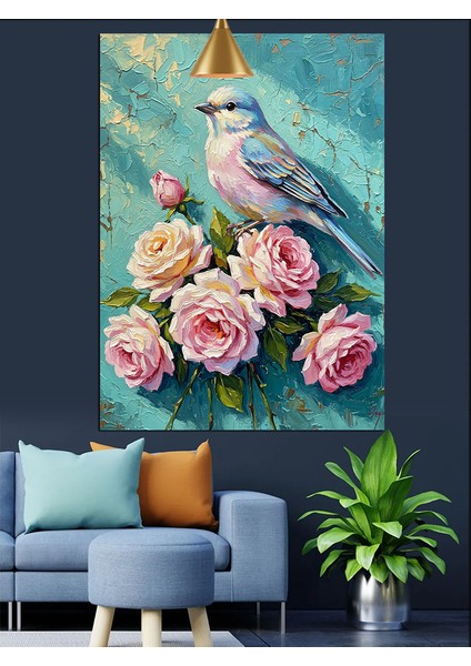 Beyaz Güvercin Pembe Gül Çiçeği Dekoratif Kanvas - Mdf Ahşap Tablo indirimleri