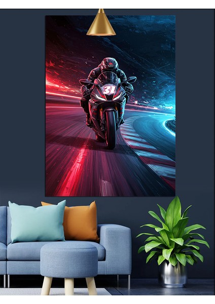 Motorsikletli Adam Gece Şehir Dekoratif Kanvas - Mdf Ahşap Tablo fiyatları