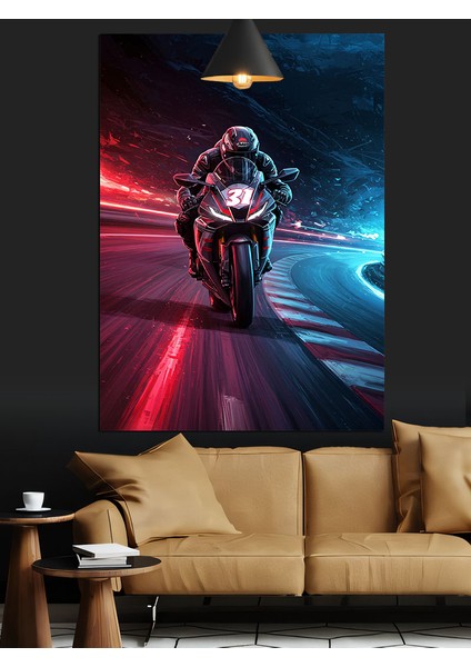 Motorsikletli Adam Gece Şehir Dekoratif Kanvas - Mdf Ahşap Tablo modelleri