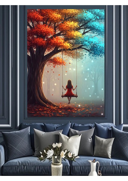 Kırmızı Elbise Salıngaç Ağaç Manzarası Dekoratif Kanvas - Mdf Ahşap Tablo fırsatları