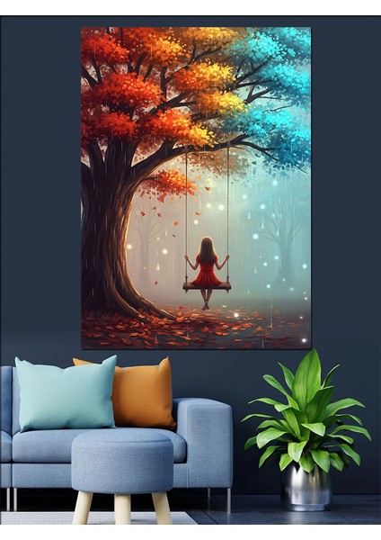 Kırmızı Elbise Salıngaç Ağaç Manzarası Dekoratif Kanvas - Mdf Ahşap Tablo indirimleri