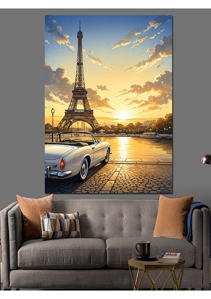 Eyfel Kulesi Gün Batımı Dekoratif Kanvas - Mdf Ahşap Tablo