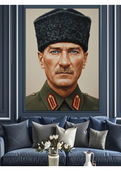 Şapkalı Atatürk Resmi Klasik Dekoratif Kanvas - Mdf Ahşap Tablo fırsatları