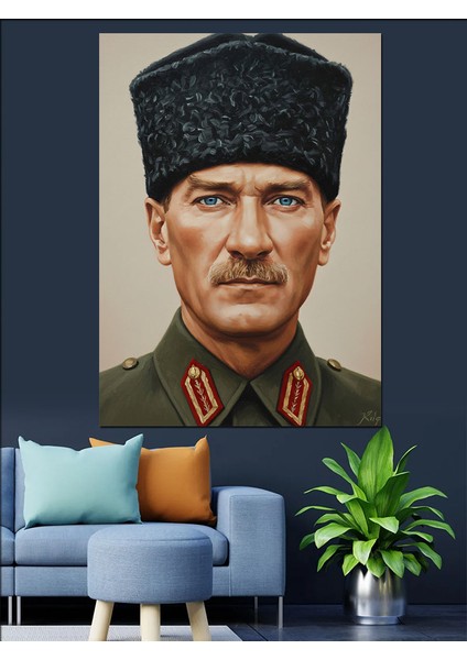 Şapkalı Atatürk Resmi Klasik Dekoratif Kanvas - Mdf Ahşap Tablo indirimleri