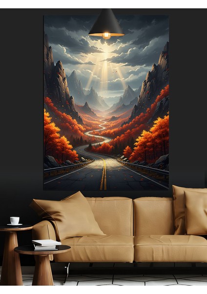 Parlak Gecede Araba Yolu Manzarası Dekoratif Kanvas - Mdf Ahşap Tablo fiyatları