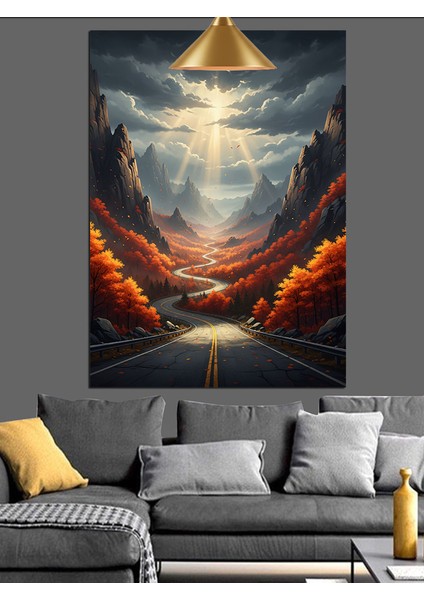 Parlak Gecede Araba Yolu Manzarası Dekoratif Kanvas - Mdf Ahşap Tablo modelleri