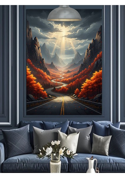 Parlak Gecede Araba Yolu Manzarası Dekoratif Kanvas - Mdf Ahşap Tablo fırsatları