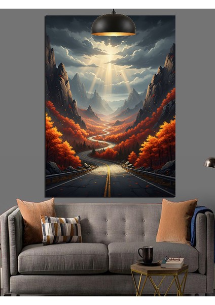 Parlak Gecede Araba Yolu Manzarası Dekoratif Kanvas - Mdf Ahşap Tablo indirimleri