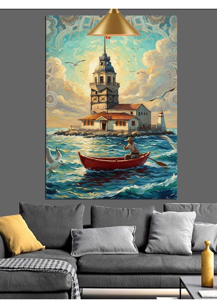 Kız Kulesi Istanbul Sandal Gezisi Deniz Manzarası Dekoratif Kanvas - Mdf Ahşap Tablo