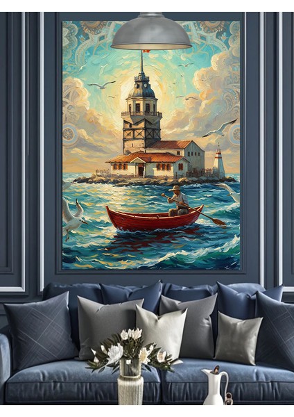 Kız Kulesi Istanbul Sandal Gezisi Deniz Manzarası Dekoratif Kanvas - Mdf Ahşap Tablo fiyatları