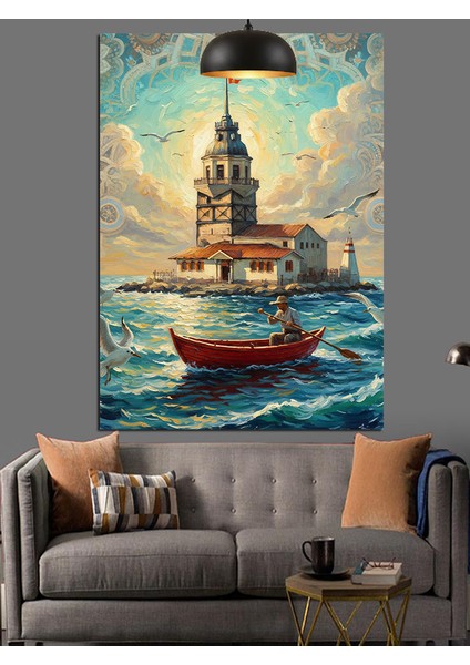 Kız Kulesi Istanbul Sandal Gezisi Deniz Manzarası Dekoratif Kanvas - Mdf Ahşap Tablo modelleri