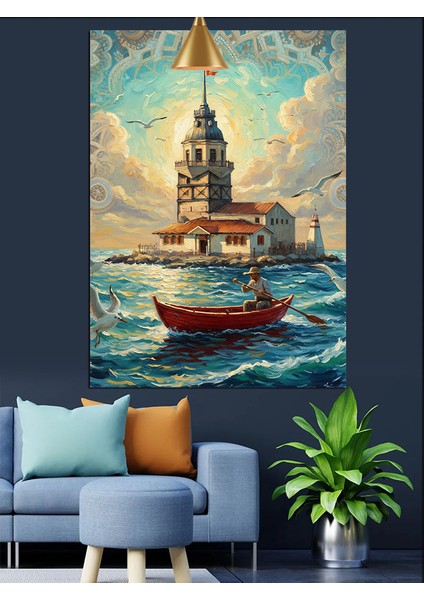 Kız Kulesi Istanbul Sandal Gezisi Deniz Manzarası Dekoratif Kanvas - Mdf Ahşap Tablo fırsatları